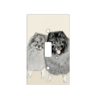 Keeshond Mom and Son Painting - Original Dog Art Light Switch Cover