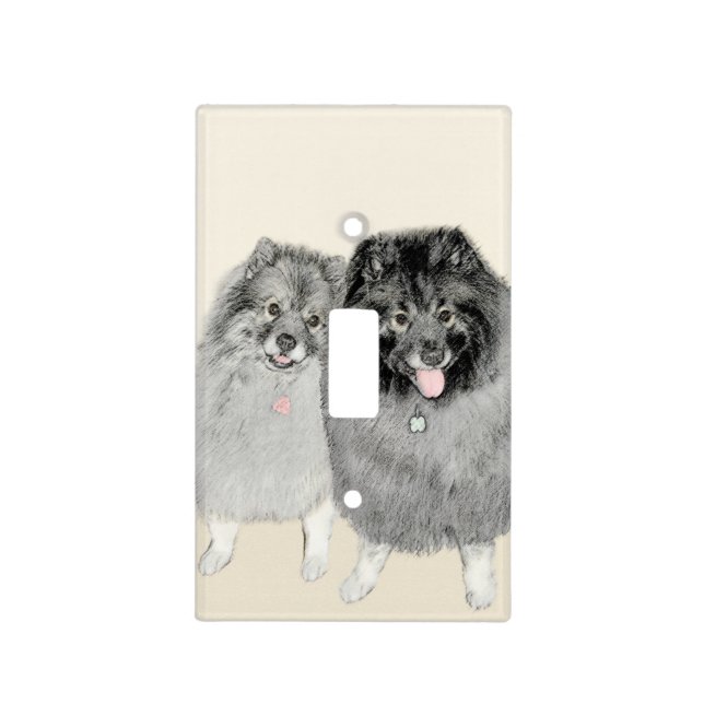 Keeshond Mom and Son Painting - Original Dog Art Light Switch Cover (Front)