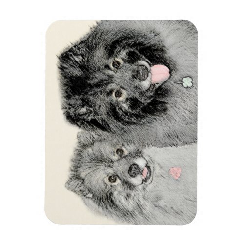 Keeshond Mom and Son Painting _ Original Dog Art Magnet