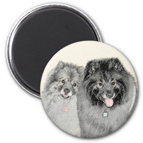 Keeshond Mom and Son Painting _ Original Dog Art Magnet