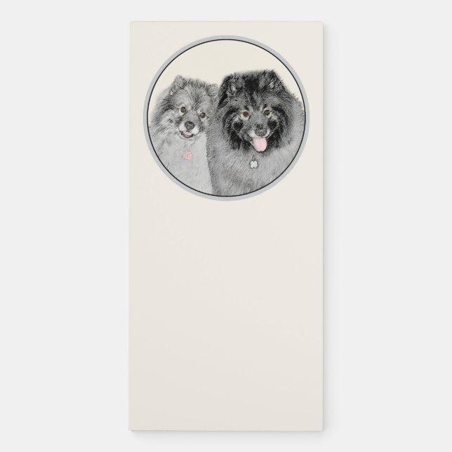 Keeshond Mom and Son Painting - Original Dog Art Magnetic Notepad (Front)