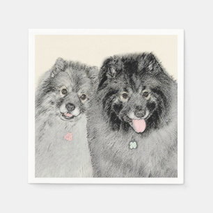 Keeshond Mom and Son Painting - Original Dog Art Napkins