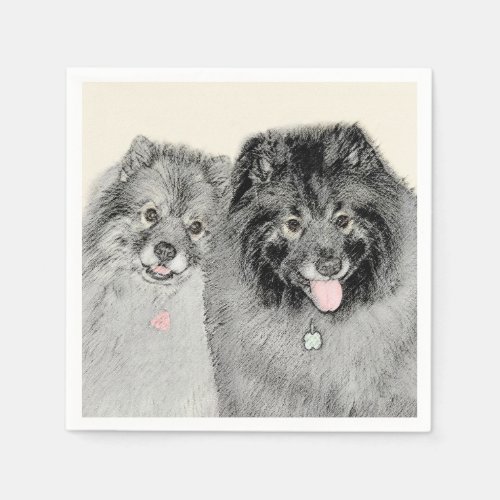 Keeshond Mom and Son Painting _ Original Dog Art Napkins