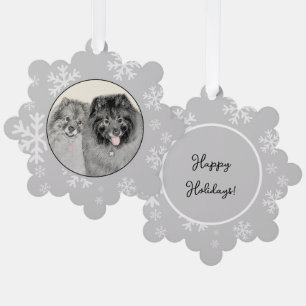 Keeshond Mom and Son Painting - Original Dog Art Ornament Card