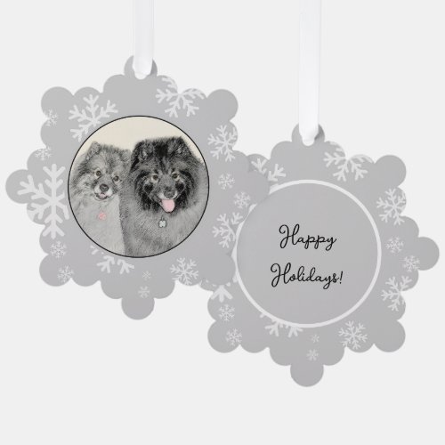 Keeshond Mom and Son Painting _ Original Dog Art Ornament Card