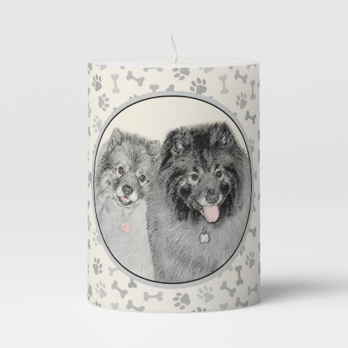 Keeshond Mom and Son Painting _ Original Dog Art Pillar Candle