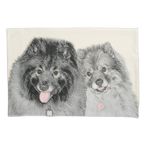 Keeshond Mom and Son Painting _ Original Dog Art Pillow Case