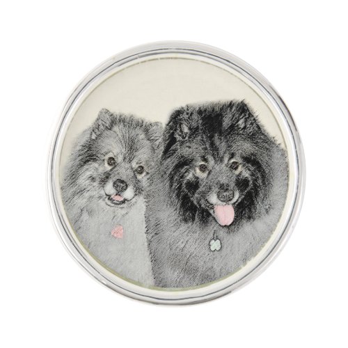 Keeshond Mom and Son Painting _ Original Dog Art Pin