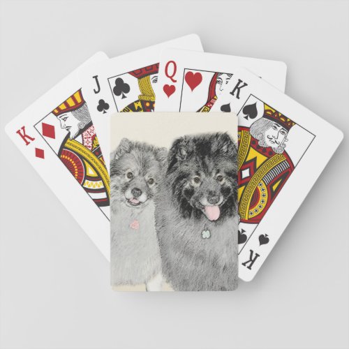 Keeshond Mom and Son Painting _ Original Dog Art Playing Cards