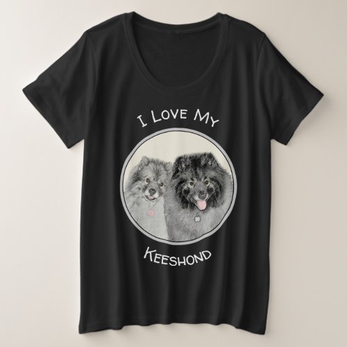 Keeshond Mom and Son Painting _ Original Dog Art Plus Size T_Shirt