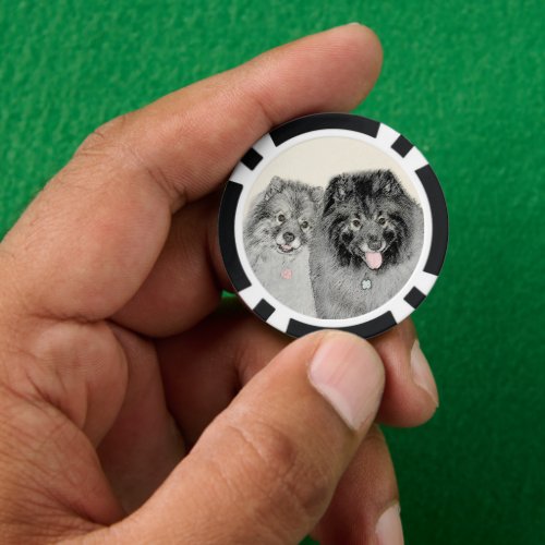 Keeshond Mom and Son Painting _ Original Dog Art Poker Chips