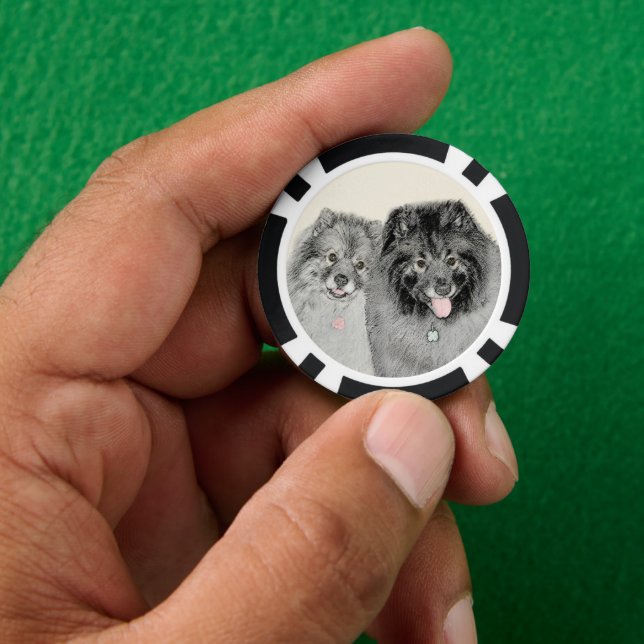 Keeshond Mom and Son Painting - Original Dog Art Poker Chips (Hand)