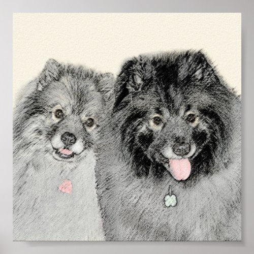 Keeshond Mom and Son Painting _ Original Dog Art Poster