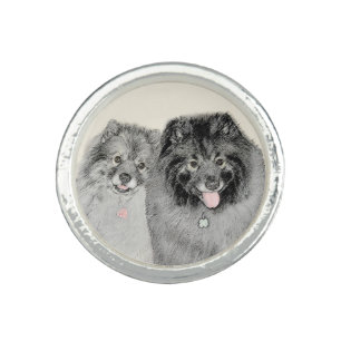 Keeshond Mom and Son Painting - Original Dog Art Ring