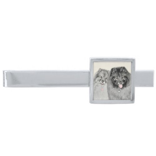 Keeshond Mom and Son Painting _ Original Dog Art Silver Finish Tie Bar