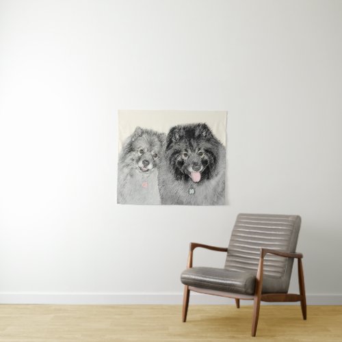 Keeshond Mom and Son Painting _ Original Dog Art Tapestry