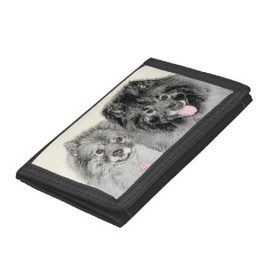 Keeshond Mom and Son Painting - Original Dog Art Trifold Wallet