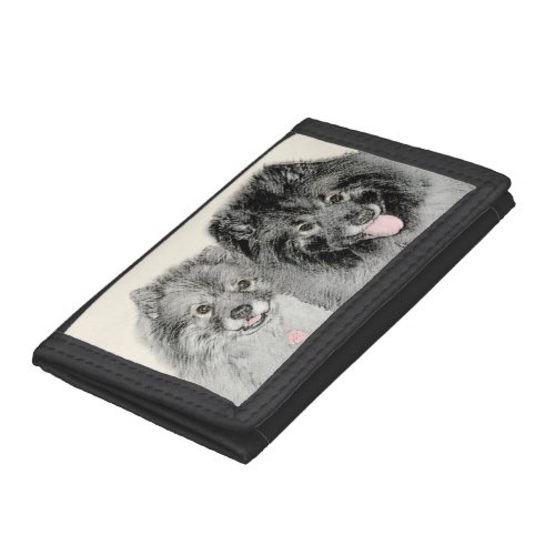 Keeshond Mom and Son Painting _ Original Dog Art Trifold Wallet