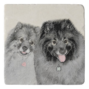 Keeshond Mom and Son Painting - Original Dog Art Trivet
