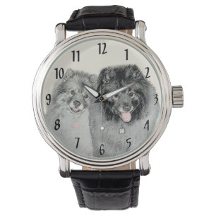 Keeshond Mom and Son Painting - Original Dog Art Watch