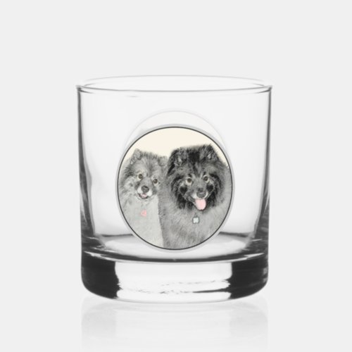 Keeshond Mom and Son Painting _ Original Dog Art Whiskey Glass