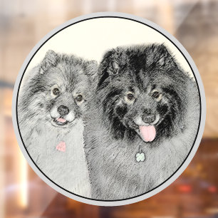 Keeshond Mom and Son Painting - Original Dog Art Window Cling