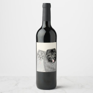 Keeshond Mom and Son Painting - Original Dog Art Wine Label