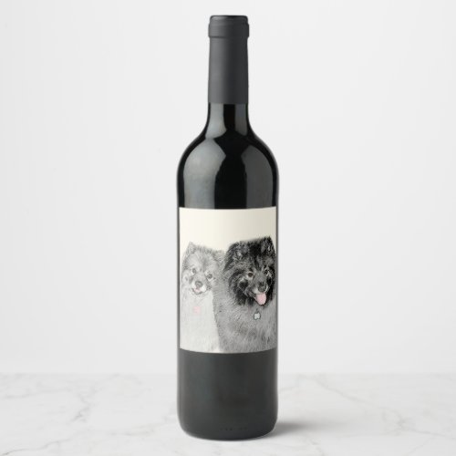 Keeshond Mom and Son Painting _ Original Dog Art Wine Label