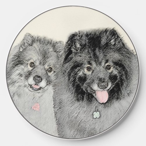 Keeshond Mom and Son Painting _ Original Dog Art Wireless Charger