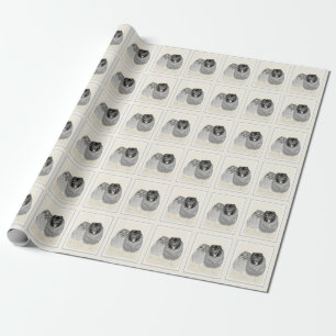 Keeshond Mom and Son Painting - Original Dog Art Wrapping Paper