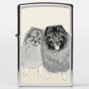 Keeshond Mom and Son Painting - Original Dog Art Zippo Lighter