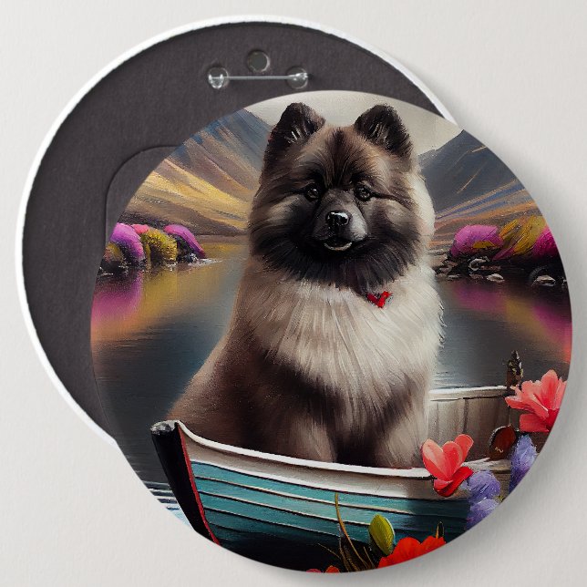 Keeshond on a Paddle: A Scenic Adventure Button (Front & Back)