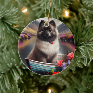 Keeshond on a Paddle: A Scenic Adventure Ceramic Ornament
