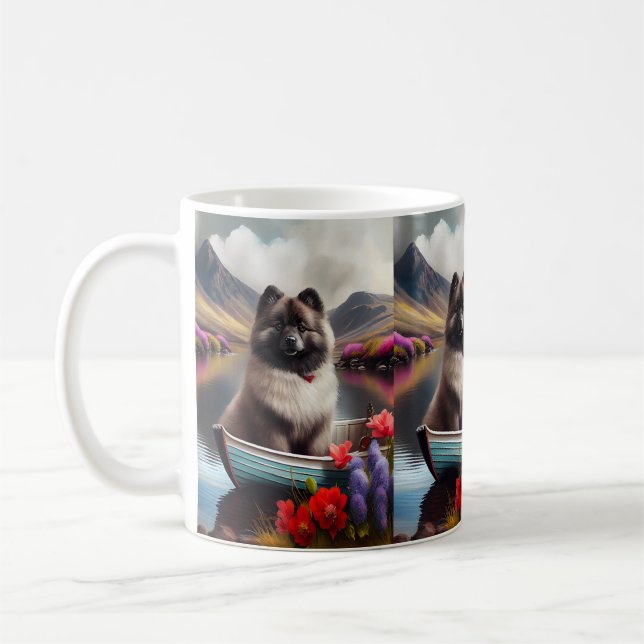 Keeshond on a Paddle: A Scenic Adventure Coffee Mug (Left)