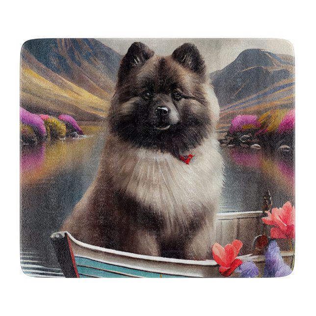 Keeshond on a Paddle: A Scenic Adventure Cutting Board (Front)