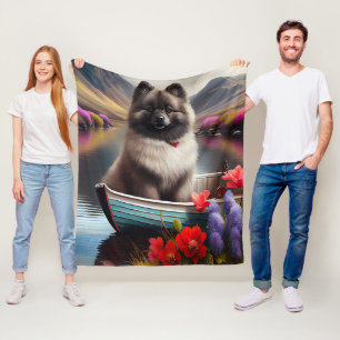 Keeshond on a Paddle: A Scenic Adventure Fleece Blanket