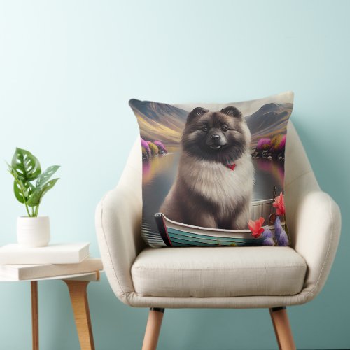 Keeshond on a Paddle A Scenic Adventure  Throw Pillow