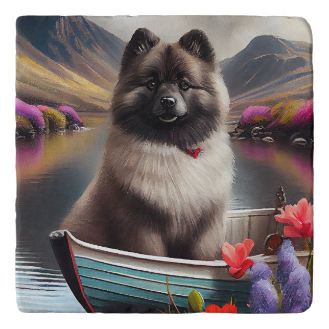 Keeshond on a Paddle: A Scenic Adventure Trivet (Front)