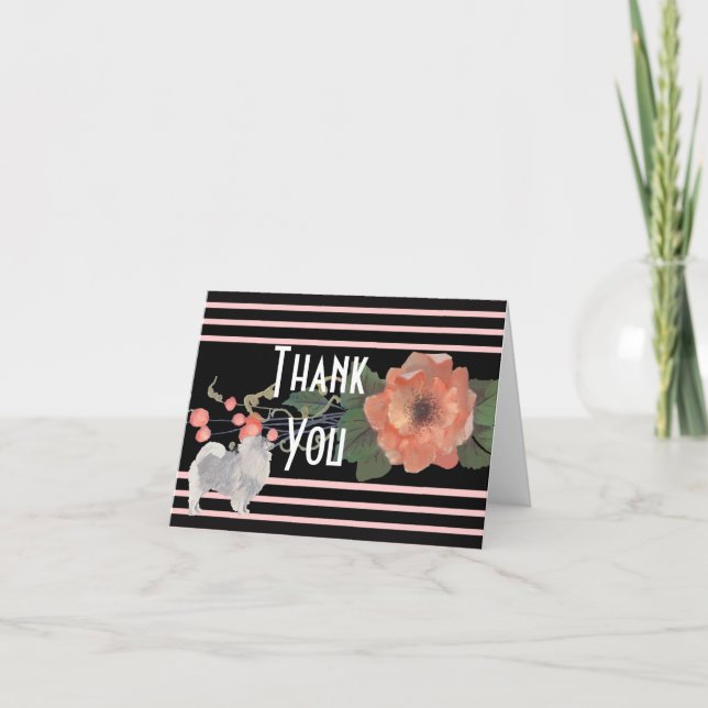 Keeshond on Melon Floral Thank You (Front)
