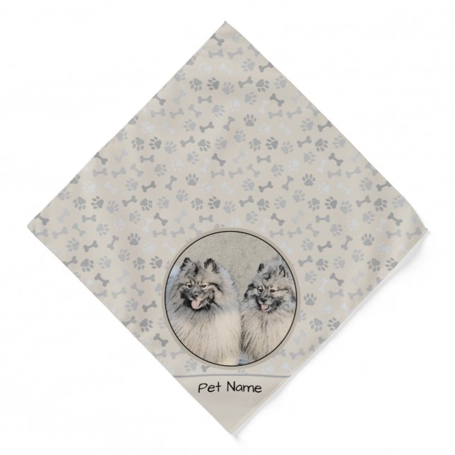 Keeshond Painting 2 Keeshonden Original Dog Art Bandana (Front)
