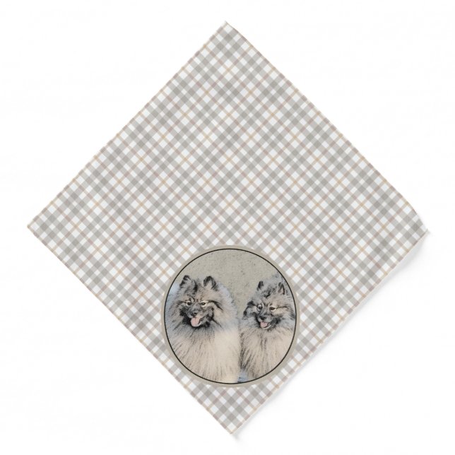 Keeshond Painting 2 Keeshonden Original Dog Art Bandana (Front)