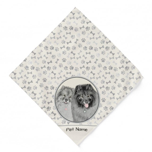 Keeshond Painting 2 Keeshonden Original Dog Art Bandana (Front)