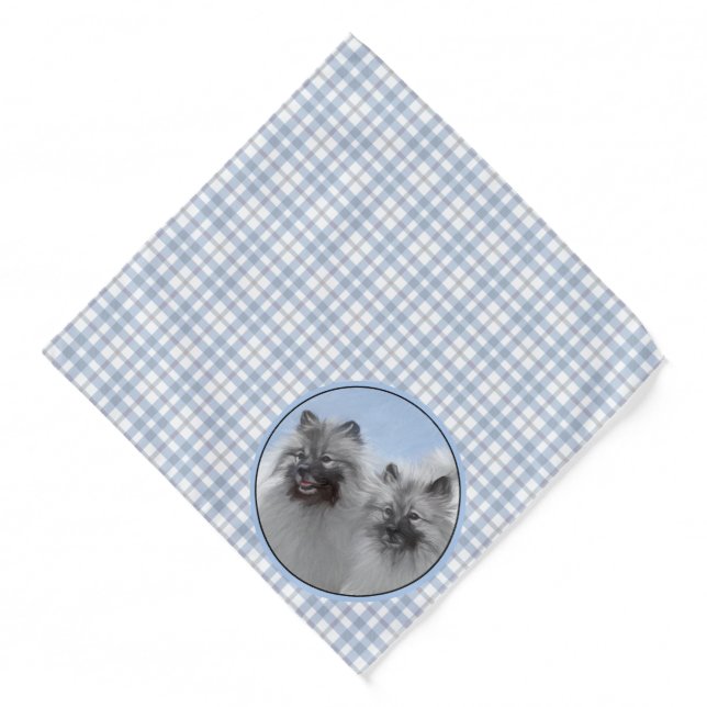 Keeshond Painting 2 Keeshonden Original Dog Art Bandana (Front)