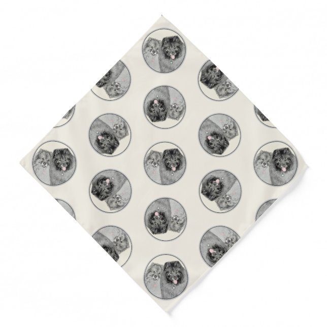 Keeshond Painting 2 Keeshonden Original Dog Art Bandana (Front)