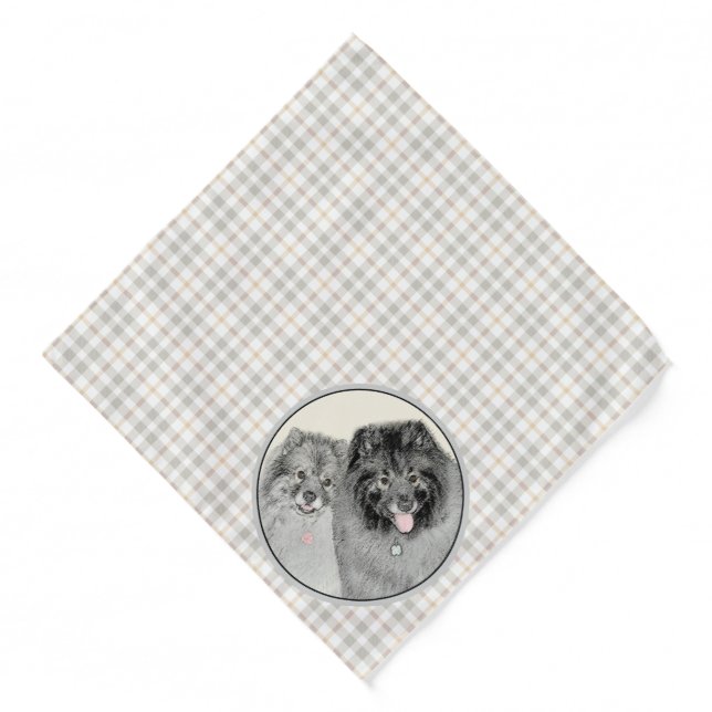 Keeshond Painting 2 Keeshonden Original Dog Art Bandana (Front)