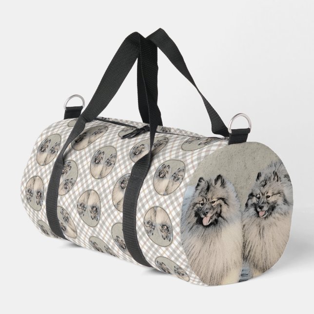 Keeshond Painting 2 Keeshonden Original Dog Art Duffle Bag (Left Corner)