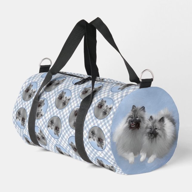 Keeshond Painting 2 Keeshonden Original Dog Art Duffle Bag (Left Corner)