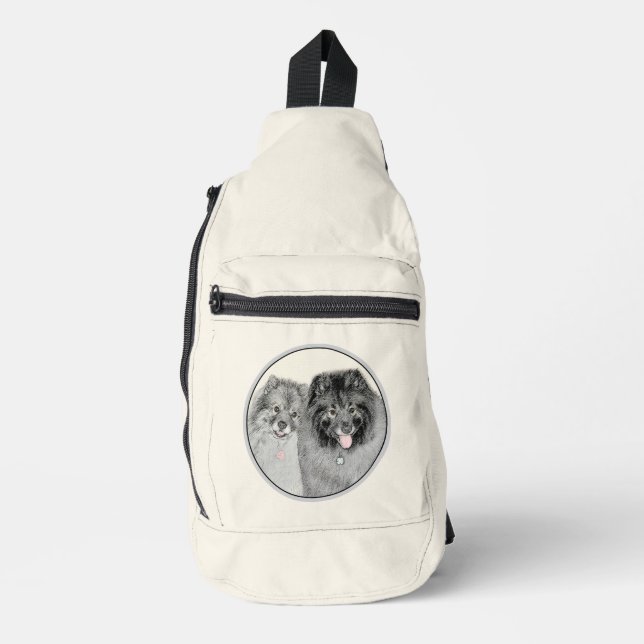 Keeshond Painting 2 Keeshonden Original Dog Art Sling Bag (Front)