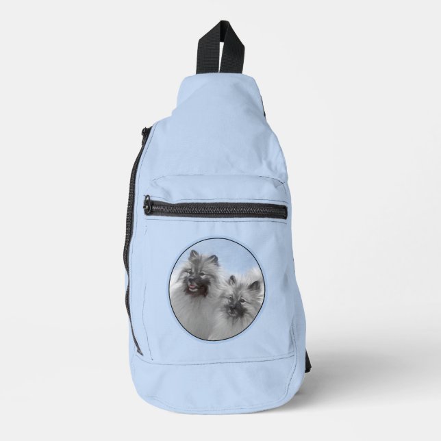 Keeshond Painting 2 Keeshonden Original Dog Art Sling Bag (Front)