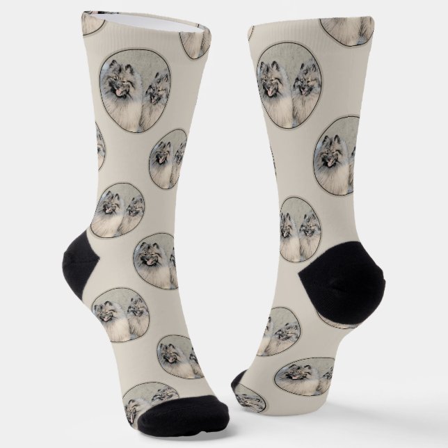 Keeshond Painting 2 Keeshonden Original Dog Art Socks (Angled)